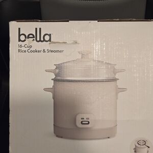 bella 16 Cup Rice Cooker with Steamer Oatmilk: Nonstick Coating, Automatic Keep